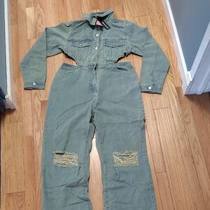 Women's Green Denim Jumpsuit